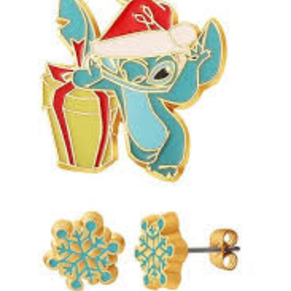 Disney Holiday Stitch Necklace and Earrings